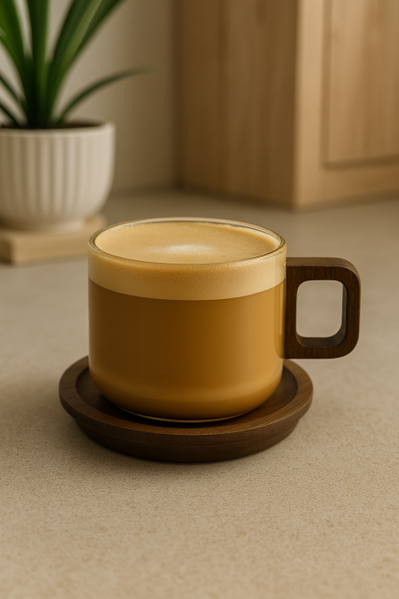 مج شفاف بصحن خشب