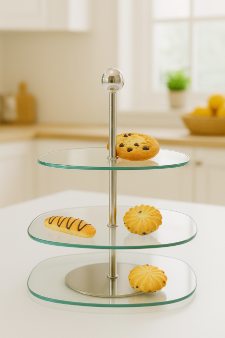 مضيفة حلويات زجاج شفاف 3 طبقات
