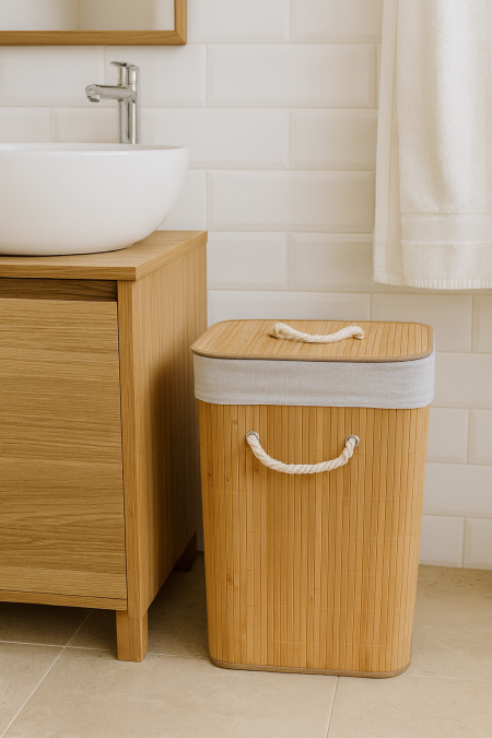 سلة غسيل بامبو مربع