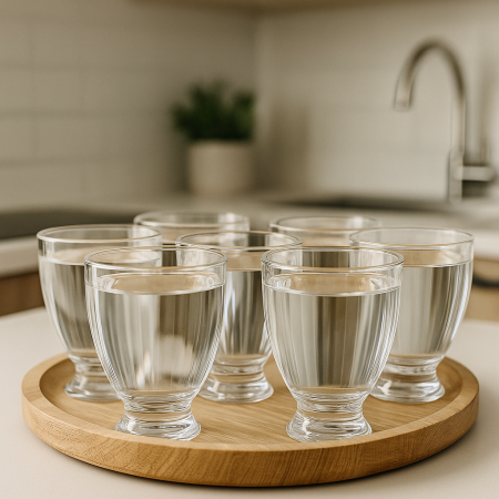 طقم 6 كاسات ماء شفاف محزز