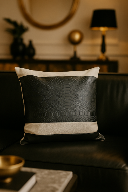 كوشينز جلد اسود مع بيج 40*40