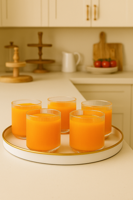 طقم 6 كاسات عصير محزز سادة