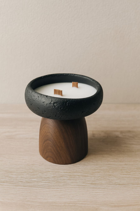 شمعة حجر قاعدة خشب