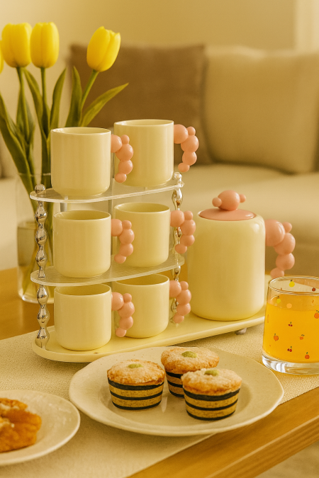 طقم كاسات 6 قطع + ستاند مميز + ابريق