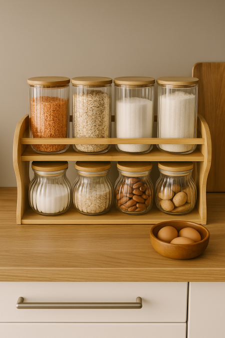 طقم 8 قطع ستاند مع علب زجاجية