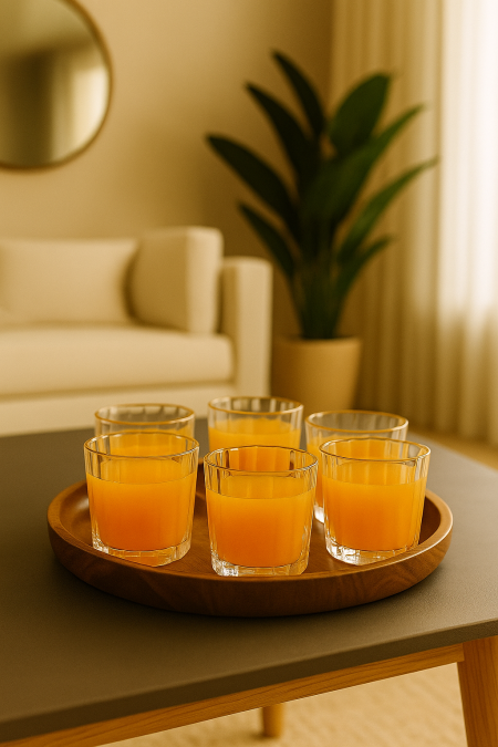 طقم 6 كاسات عصير شفاف محزز - وردة