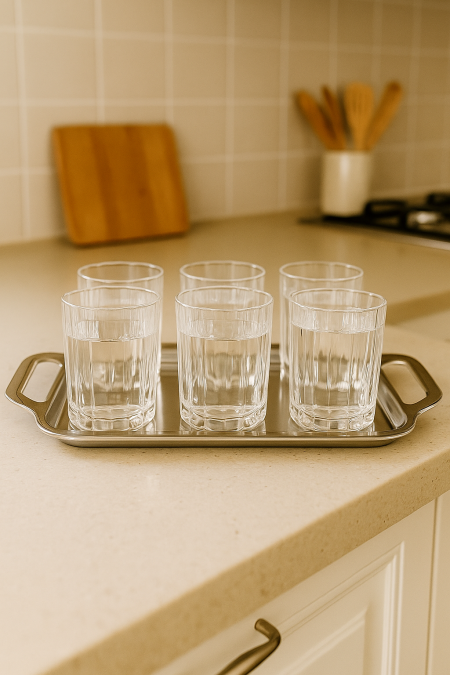 طقم 6 كاسات ماء محزز سادة - وردة