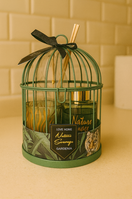 طقم معطر وشمعة مع قفص