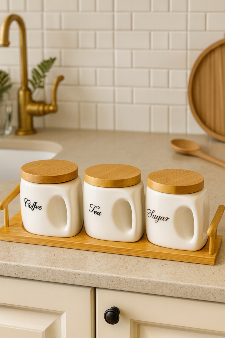 طقم سكريات ابيض مع قاعده خشب