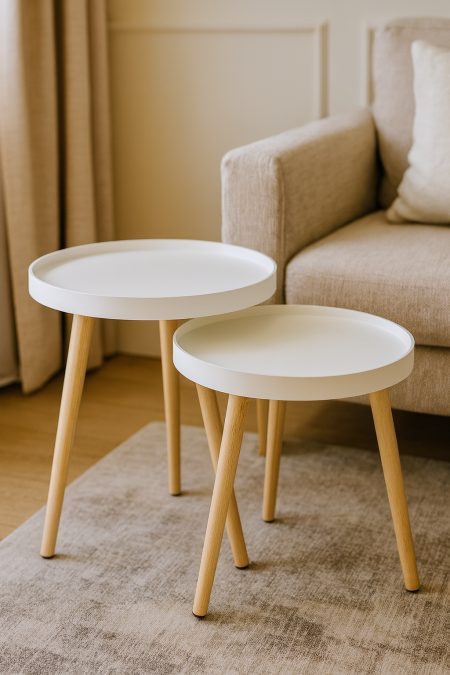 طقم سكملات ثنائي لون ابيض قاعدة خشب