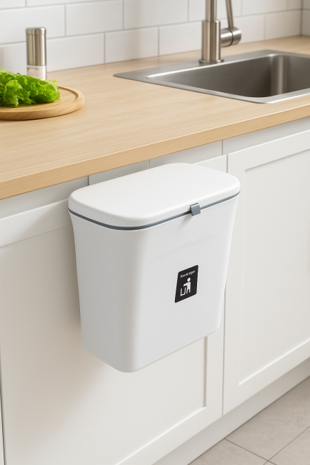 سلة مهملات متنقلة للمطبخ - ابيض