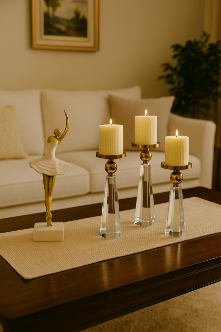 طقم شمعدان كريستال 3 احجام مع ذهبي
