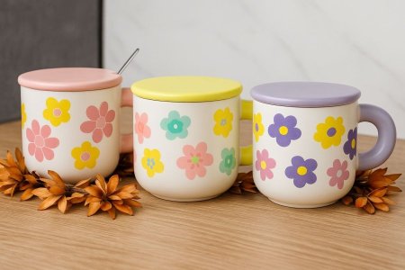 مج زجاج مورد مع معلقة