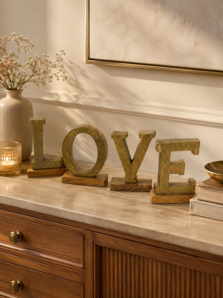 تحفة كلمة love نحاس هندي مع قاعدة خشب