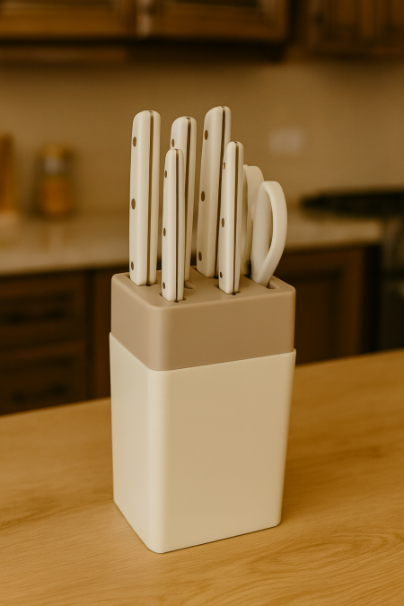 طقم ستاند مع سكاكين ومقص ذهبي