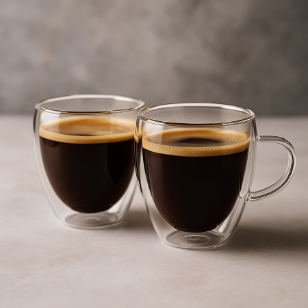 طقم فنجانين دبل جلاس مع يد