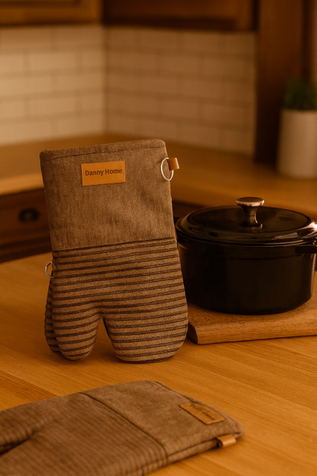 طقم كفوف قطعتين قماش - بني