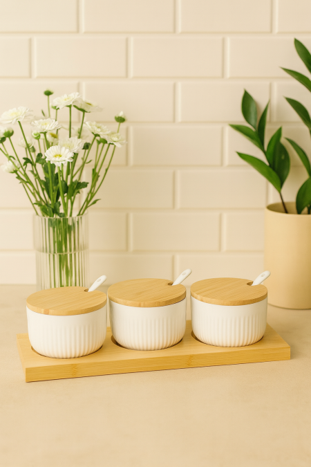 طقم سكريات زجاج مع قاعدة خشب