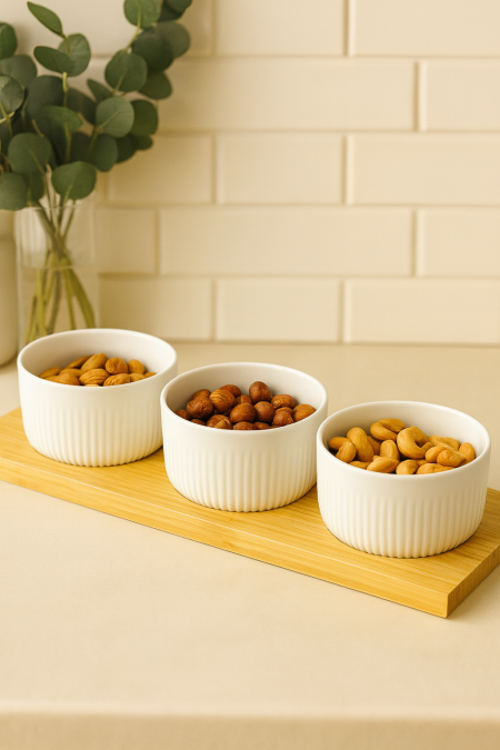 طقم قاعدة خشب مع 3 صحون للتقديم