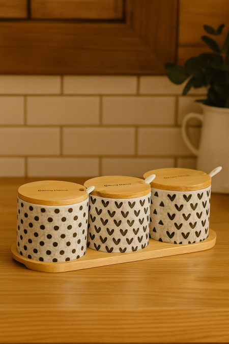 طقم سكريات مع قاعدة خشب منقش