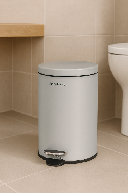 سلة مهملات معدن - رمادي فاتح