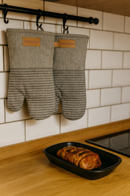 طقم كفوف قماش قطعتين - رمادي