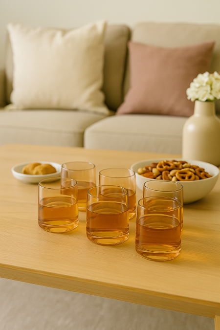 طقم كاسات عصير عدد 6 - عسلي فاتح