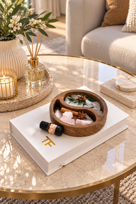 قاعدة خشب مع حجار + معطر