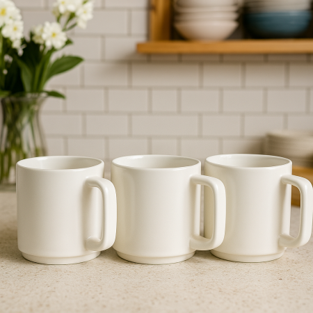 طقم 3 مجات لون ابيض