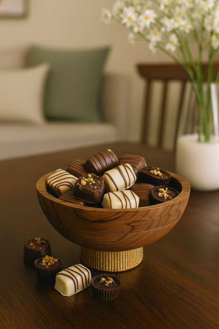 جاط خشب صغير للتقديم مع قاعدة نحاس