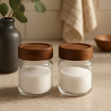 طقم علبتين زجاج غطا خشب