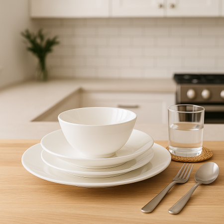 طقم سفره 24 قطعة ابيض ساده