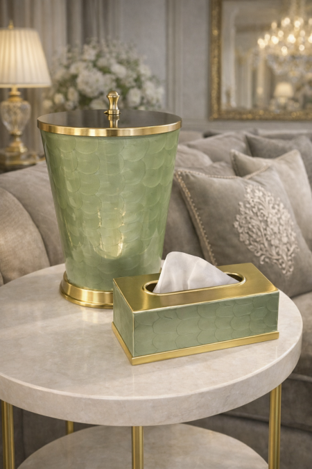 طقم سلة مع بكيت محارم نحاس هندي مع اخضر