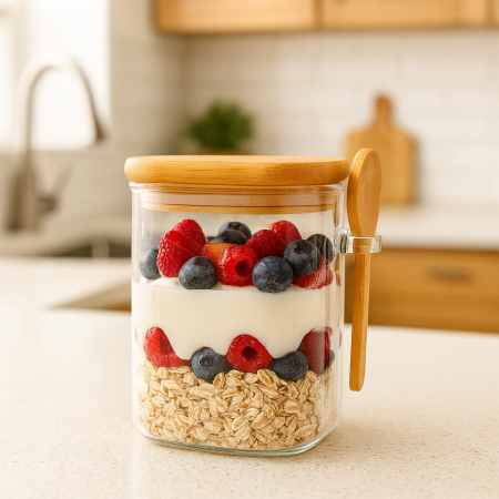 علب زجاج محكمة الاغلاق مع ملعقة خشب