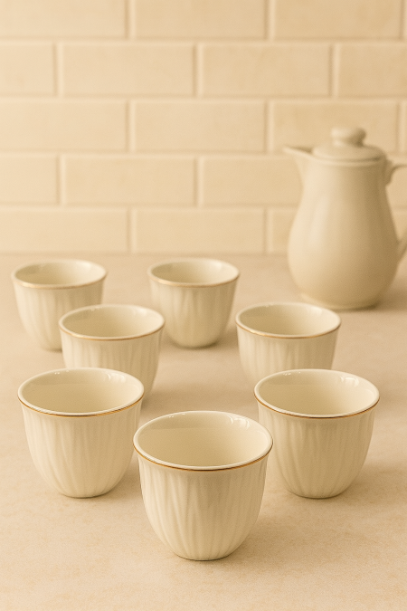 طقم 12 فنجان قهوة ساده محزز