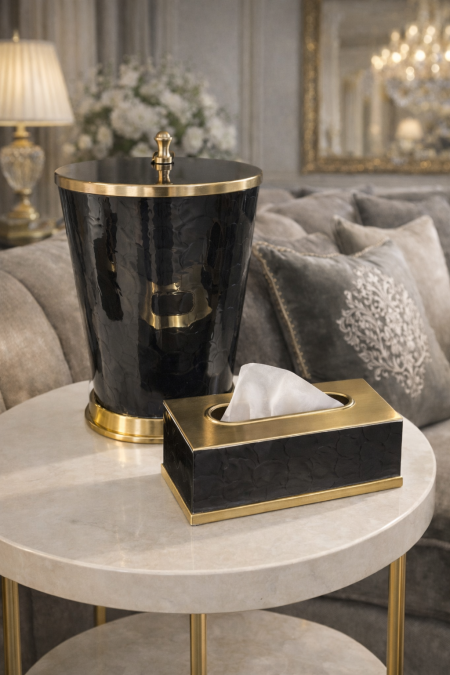 طقم سلة مع بكيت محارم نحاس هندي مع اسود