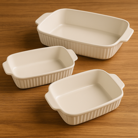 طقم بايركس مستطيل محزز ٣ قطع