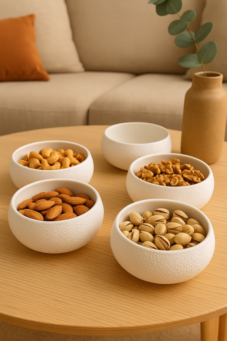 طقم 6 صحون مكسرات ابيض مبزر