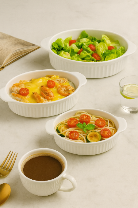 طقم بايركس بيضاوي محزز ٣ قطع