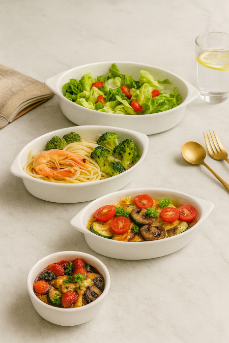 طقم بايركس ابيض ٣ قطع بيضاوي