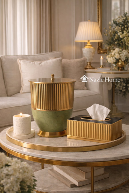 طقم سلة مع بكيت محارم نحاس هندي - اخضر